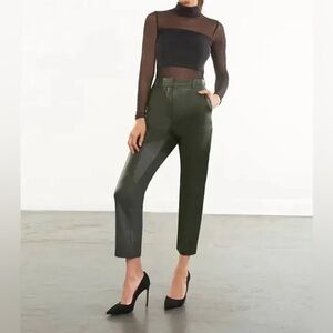 Commando Women's Large Forrest Pine Faux Leather 7/8 Trouser Green High Waist Pa